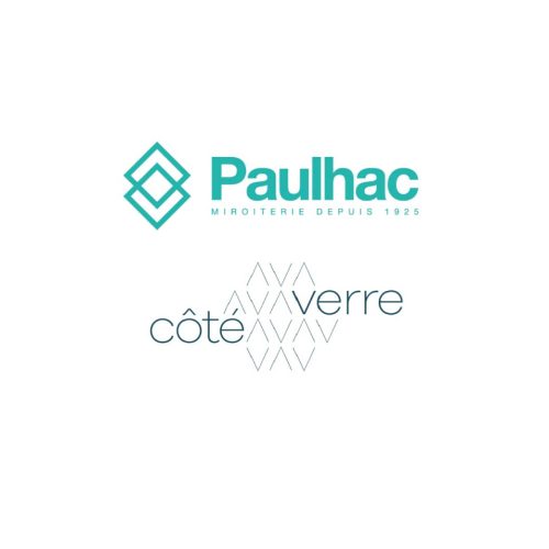 Logos miroiterie Paulhac et site de vente en ligne Côté Verre Les logos des entreprises Paulhac et Côté Verre